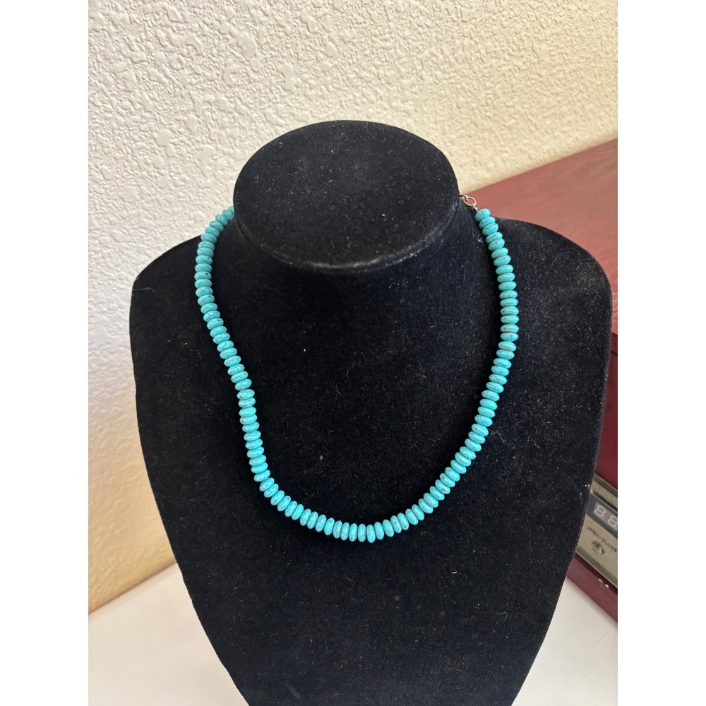 Turquoise Blue Beaded Necklace Adjustable Lobster Clasp Southwestern Boho 21 In